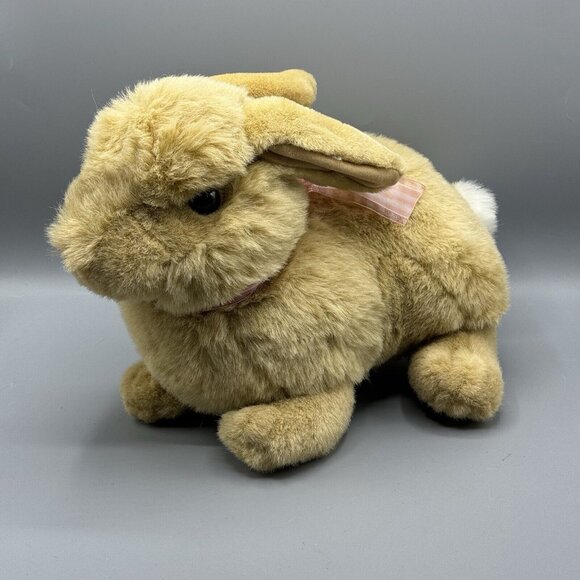 Walmart Vintage Bunny Rabbit Plush Tan Pink Bow 13" Realistic Stuffed Animal - Picture 2 of 8